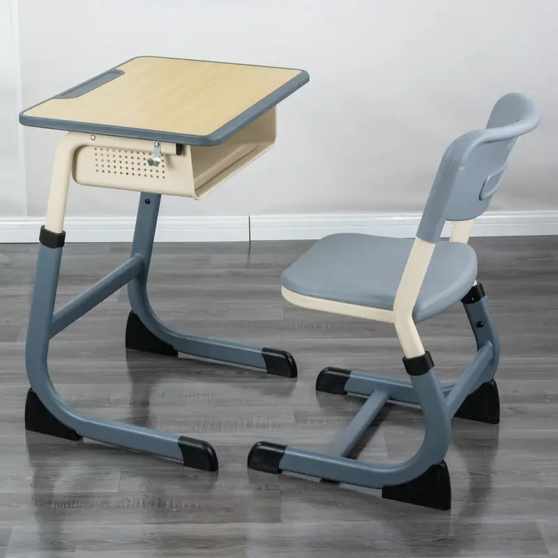 Conjunto de mesa e cadeiras para escola de estudantes simples, design moderno barato por atacado, móveis para sala de aula primária