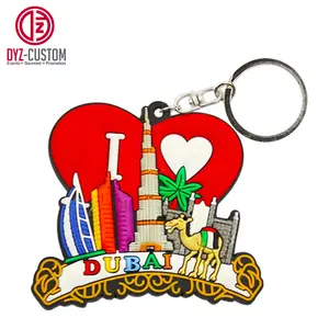 Dubai du lịch lưu niệm 2D Tùy chỉnh hình mềm PVC cao su Keychain Trọng lượng nhẹ làm từ kim loại hợp kim nhựa hợp kim kẽm