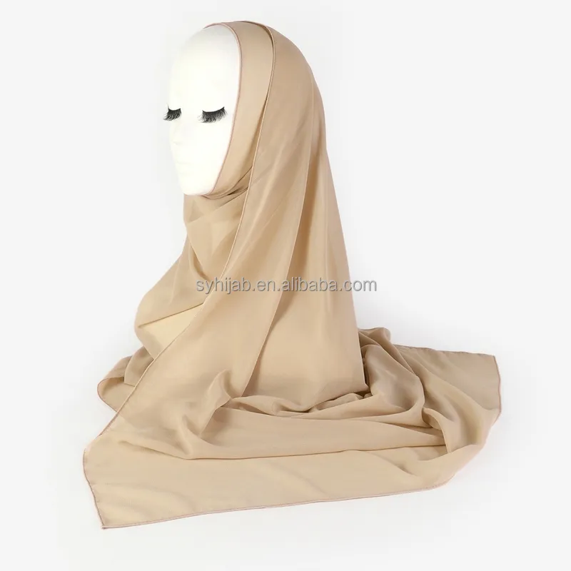 Combed Cotton Plain color Pinless Shaw babyseam stitch bamboo jersey hijab for muslim women dailywear bubble chiffon scarf