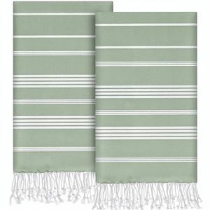 Serviettes de plage en coton turc rayées multicolores avec pompons, douces, absorbantes <span class=keywords><strong>et</strong></span> à séchage rapide, pour la plage <span class=keywords><strong>et</strong></span> la piscine, logo personnalisé - Product Image 1