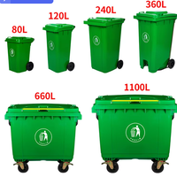 Poubelle à couvercle roulant en plastique vert écologique de 120 L pour usage extérieur en jardin, design rectangulaire, prix de gros