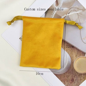 Pochette en velours jaune avec cordon de serrage, sac cadeau en flanelle douce pour bijoux, logo et taille personnalisés acceptés pour l'emballage de bijoux et de montres - Product Image 4