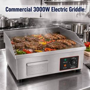 Commercial High Efficiency 1500W Electric <b>Flat</b> <b>Top</b> <b>Griddle</b> Stainless Steel Countertop <b>Griddle</b> Machine for Restaurant Snack Bar - Product Image 1