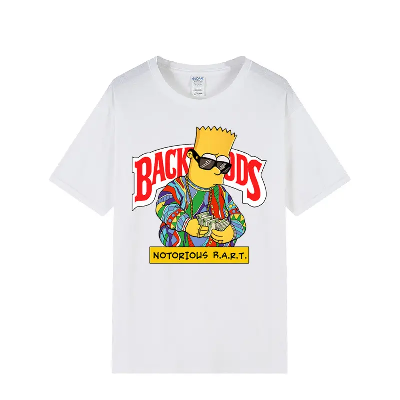 Hot Selling Custom Print Mannen Drop Shoulder Zomer Streetwear Backwoods Koekje Cartoon Bart Simpsons 100% Katoenen T-Shirt