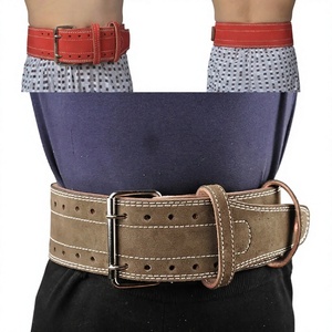 Cinturón de Cuero Resistente Mego Industry para Adultos, Color Rojo, Negro, Azul, Hebilla Plateada, Costuras Blancas, Protección Profesional para Levantamiento de Pesas - Product Image 1