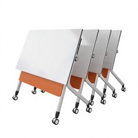 Table de conférence pliante en mélamine avec chaises, design modulable à double siège et pieds métalliques, idéale pour la formation et le bureau