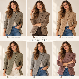 Custom <b>women</b> plaid stand collar long sleeve checkered vintage jacket elegant business suit casual ladies outerwear <b>Coat</b> - Product Image 3