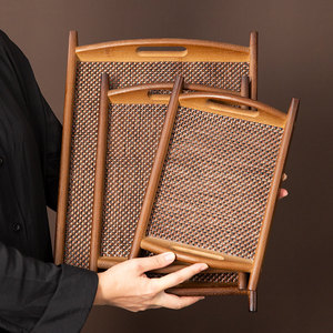 Bamboo <b>Tea</b> <b>Tray</b> Walnut Color Double Handle Dry Brewing Table For Home Use - Product Image 2