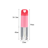 Nouveau style de tube de brillant à lèvres en plastique en forme de cœur avec grande brosse applicatrice, outil de séparation, emballage cosmétique, tube de gloss à lèvres