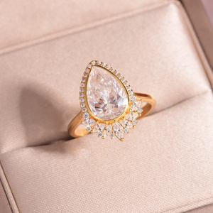 S925 스털링 실버 18K 금 도금 물방울 모양 모이사나이트 럭셔리 여성 웨딩 약혼 반지 4캐럿/8*<span class=keywords><strong>12mm</strong></span> GRA 선물 - Product Image 3