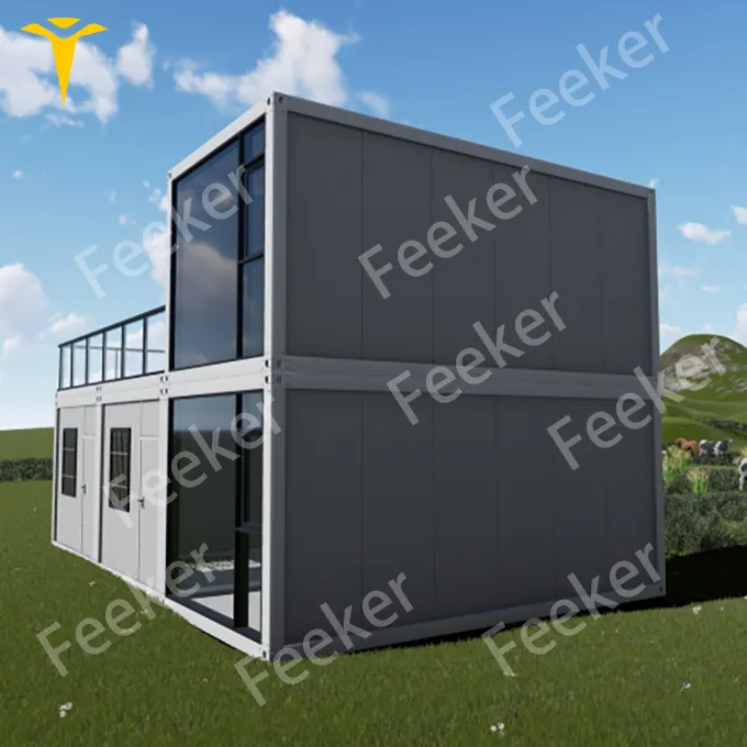 Rumah Kontainer 3D, Wadah Rumah Modular Tahan 4 Kamar Tidur 2 Lantai Arsitek Desain Perumahan