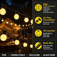 Guirlande lumineuse LED G50 Globe 5M 20 ampoules IP66 étanche, câble noir, connectable AC, pour extérieur, camping, jardin, terrasse, fête, décoration OEM