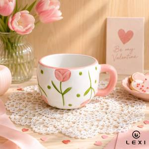 Taza de Porcelana Estilo Coreano, Irregular, Hecha a Mano, Pintada a Mano, Ecológica, 320 ml, Apta para Lavavajillas, Microondas y Alimentos - Product Image 3