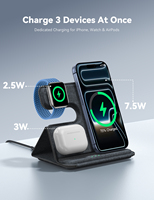 Station de charge sans fil pliable 3 en 1 Lamicall CHWM01, support de voyage ultra fin en cuir PU de 17 mm pour téléphone, montre et écouteurs