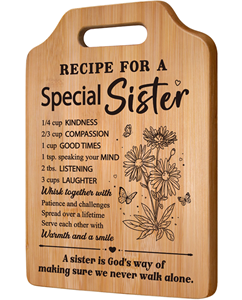 Planche à découper en bambou avec inscription gravée « Recette pour une sœur spéciale » – Cadeau d'anniversaire et d'amitié pour sœur, femme - Product Image 1