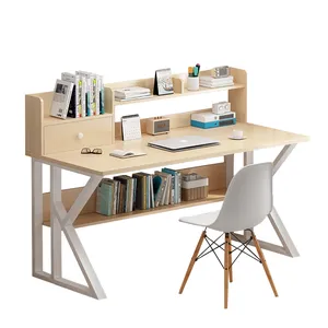 Metalen Staal Moderne Thuis Werk Enkele Witte Modulaire Tafel Bureau Houten Computer Tafel Bureau Met Boekenplank