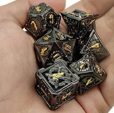 Easysay Metal Dnd Dice Set 7 Role Playing Dungeons and Dragons Metal Dice Set d&d Mermaid Scale Green Copper