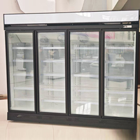 Congélateur vertical commercial à 4 portes vitrées avec affichage numérique, dégivrage automatique, grande capacité pour viande congelée et crème glacée