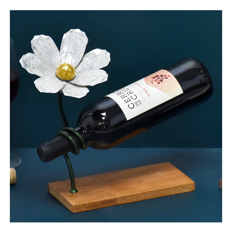 Новинка 2023, красная антикварная металлическая подставка для вина из железа, декоративные подставки для винных бутылок в форме цветка магнолии