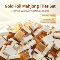 Mahjong Mewah Modern Asia Tenggara 144 Ubin Berkilau Set Akrilik Ubin Bunga Kristal Transparan Permainan Keluarga Malam Hari