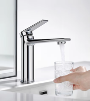 Robinet de lavabo moderne en laiton chromé à montage sur pont, à capteur sans contact, avec cartouche céramique, pour salle de bain