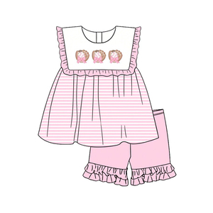 GSSO3429 CUSTOM Conjunto de Ropa para Niña Pequeña con Estampado de Barco Rojo, Venta al por Mayor, Manga Corta - Product Image 2