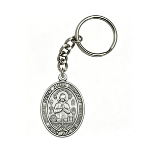 Porte-clés vintage en alliage de zinc avec impression UV, motif Saint Jean Vianney en argent antique, souvenir religieux catholique, saint patron, pour la prière - Product Image 1