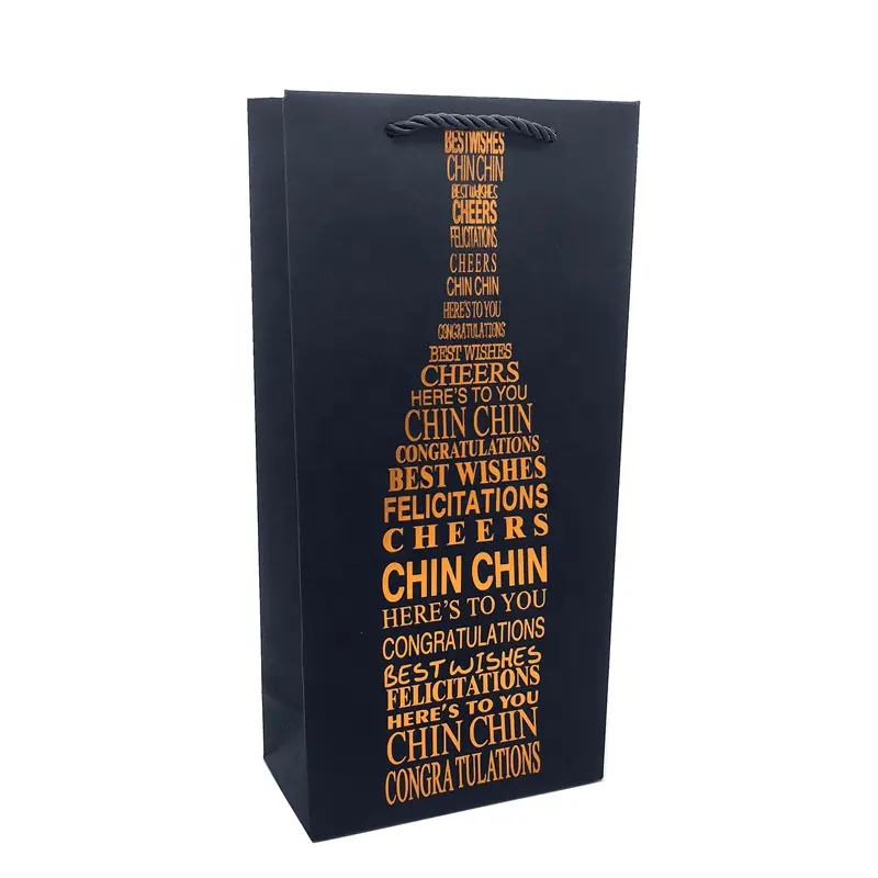 Carta nera opaca personalizzata confezione con marchio prime liquore whisky vino bottiglia di alcol sacchetti di carta regalo con manico