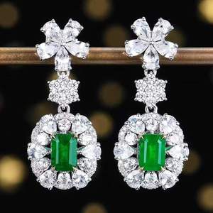 SGARIT Emerald <b>Dangle</b> <b>Earrings</b> 1.25ct Natural Emerald 18K Solid Gold Drop <b>Earrings</b> Inlaid 40 <b>Diamonds</b> 48 White Sapphires Jewelry - Product Image 1