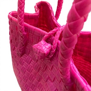 Handmade <b>Hot</b> <b>Pink</b> Woven Plastic Straw Tote <b>Bag</b> Waterproof Reusable Summer Beach Shopping Market Basket Handbag For Women Casual - Product Image 6