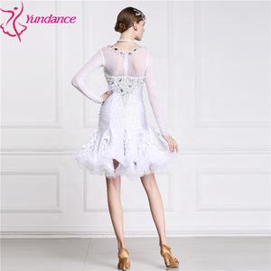 Vestido de Baile Latino Personalizado L-1589 con Encaje Blanco y Lentejuelas para Niñas - Product Image 6