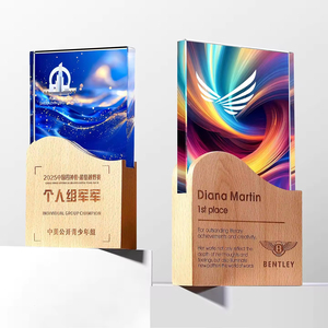 جائزة كريستال خشبية مربعة مخصصة الطباعة بألوان متنوعة، جائزة كريستال أنيقة ورخيصة مع قاعدة خشبية - Product Image 5