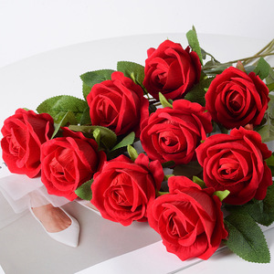 Fleurs artificielles Timo, rose en velours, fleur en soie, décoration de mariage, centre de table - Product Image 1