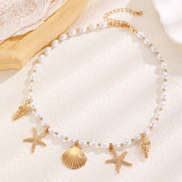 Collier de plage bohème tendance pour femme, avec pendentif étoile de mer et coquillage, perles imitation et perles en alliage