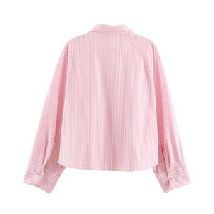 Camisa a Rayas de Manga Larga para Mujer, Estilo Dulce y Holgado, Blusa de Algodón, Diseño Personalizado 2026, OEM/ODM por Fábrica China, Tops Vintage - Product Image 2