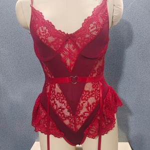 Nouvelle lingerie corset sexy en dentelle, style européen et américain, taille ajustée, patchwork en résille, décolleté plongeant, transparente pour femme - Product Image 4
