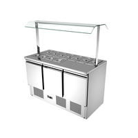 Table de présentation de salades verticale en acier inoxydable à double température réglable, refroidissement par ventilateur, 2 portes, contrôle numérique, dégivrage automatique