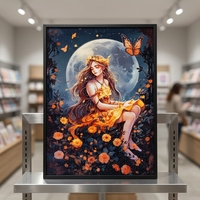 Kit de Peinture Diamant 5D Fée Fantastique Fille Pleine Lune Papillon Fleur Mosaïque Complète DIY pour Adultes Décoration Murale
