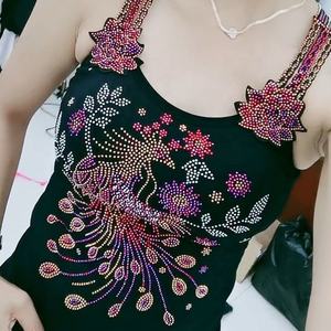 เสื้อกั๊กไนต์คลับแขนกุดสายเดี่ยวสำหรับผู้หญิงเสื้อกล้ามออกงานปาร์ตี้ชุดกระโปรงยาวประดับด้วยพลอยแวววาวแวววาว - Product Image 3