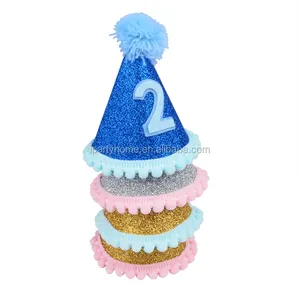 aniversário chapéu cone Suppliers-Decorações de festa de poliéster cone suprimentos feliz aniversário chapéus para ano novo