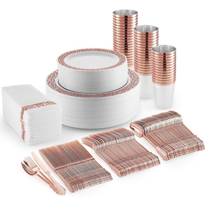 175pcs Luxury Gold Silver Rose Gold Party Yard Plastic Disposable Plate Cup Fork Knife Spoon Napkins Tableware Set