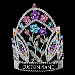 10 pouces en gros strass cristal reine <span class=keywords><strong>fleurs</strong></span> Style <span class=keywords><strong>couronne</strong></span> beauté Pageant princesse nom <span class=keywords><strong>personnalisé</strong></span> diadème événement fête couronnes - Product Image 1