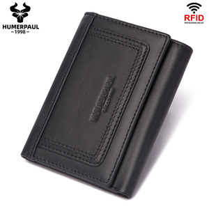 HUMERPAUL Men's <strong>Trifold</strong> <strong>Wallet</strong> Slim RFID Blocking Card Holder Case Genuine Leather Male Zipper Coin Purse Front Pocket - Product Image 2