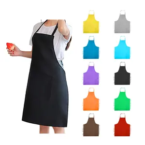 Hot Sale Hitam Bib Apron 2 Kantong Poliester Celemek dengan Dasi untuk Komersial Restoran Dapur