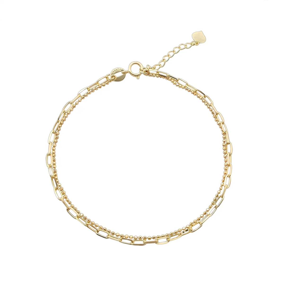 New Arrival 14K Solid Gold Double Chain Link Bracelet Fashion Custom Bracelet in 14K Real Solid Gold