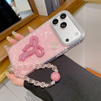 Coque de téléphone de luxe style preppy avec strass étincelants et nœud, pour iPhone 18 17 Pro Max 16 15 14 13, avec sangle en cristal féerique, protection intégrale