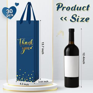 Borsa Regalo Blu per Bottiglia di Vino con Manico, Sacchetto di Carta per Liquori, Borsa Kraft con Stampa in Lamina d'Oro per Whisky, Ideale per Matrimoni - Product Image 3