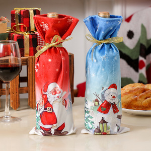 Sacs cadeaux pour bouteilles de vin de <span class=keywords><strong>Noël</strong></span>, sacs du <span class=keywords><strong>Père</strong></span> <span class=keywords><strong>Noël</strong></span>, imprimés <span class=keywords><strong>Père</strong></span> <span class=keywords><strong>Noël</strong></span>, bonhomme de neige, renne, polyester, écologiques, réutilisables, ruban doré, pour les fêtes - Product Image 4