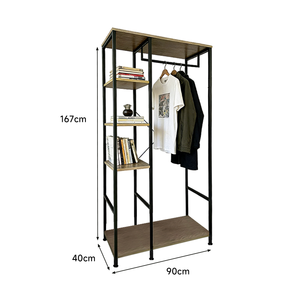 Porte-vêtements en métal noir avec panneau en bois pour vêtements, chaussures et chapeaux – Offre spéciale - Product Image 2