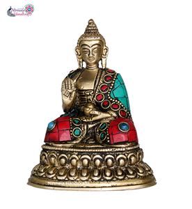 Statue de Bouddha en laiton artisanale Nirmala, finition pierre antique, faite à la main, décoration d'intérieur pour le yoga, cadeau, objet décoratif, Rajasthan - Product Image 2